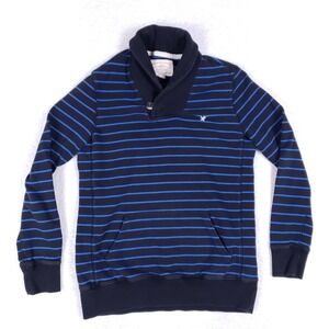 American Eagle Vintage Shawl Collar Sweatshirt Small Navy Blue Striped